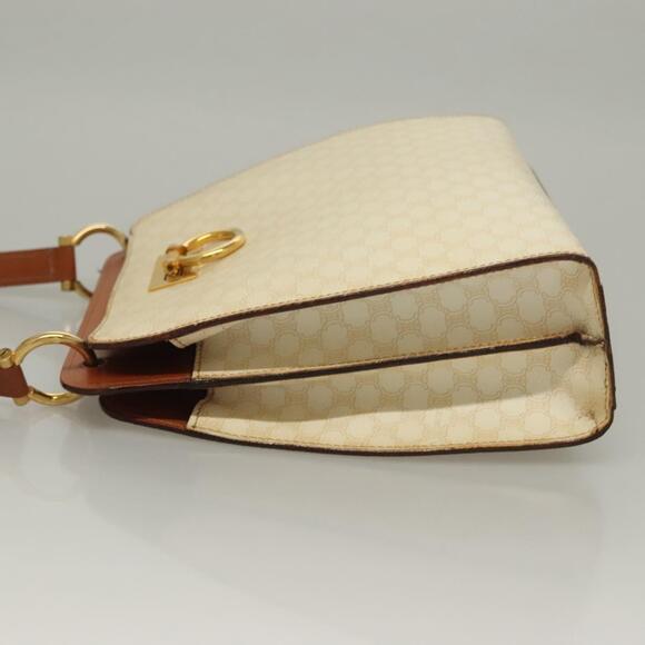 CELINE Macadam Canvas Hand Bag Pvc Leather White Gold - Picture 5 of 13